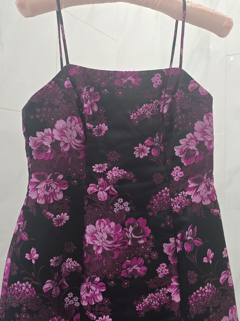 Warehouse London,UK Vintage Black Floral Neon-glow Mini Dress Spaghetti Straps.6 - Picture 2 of 5